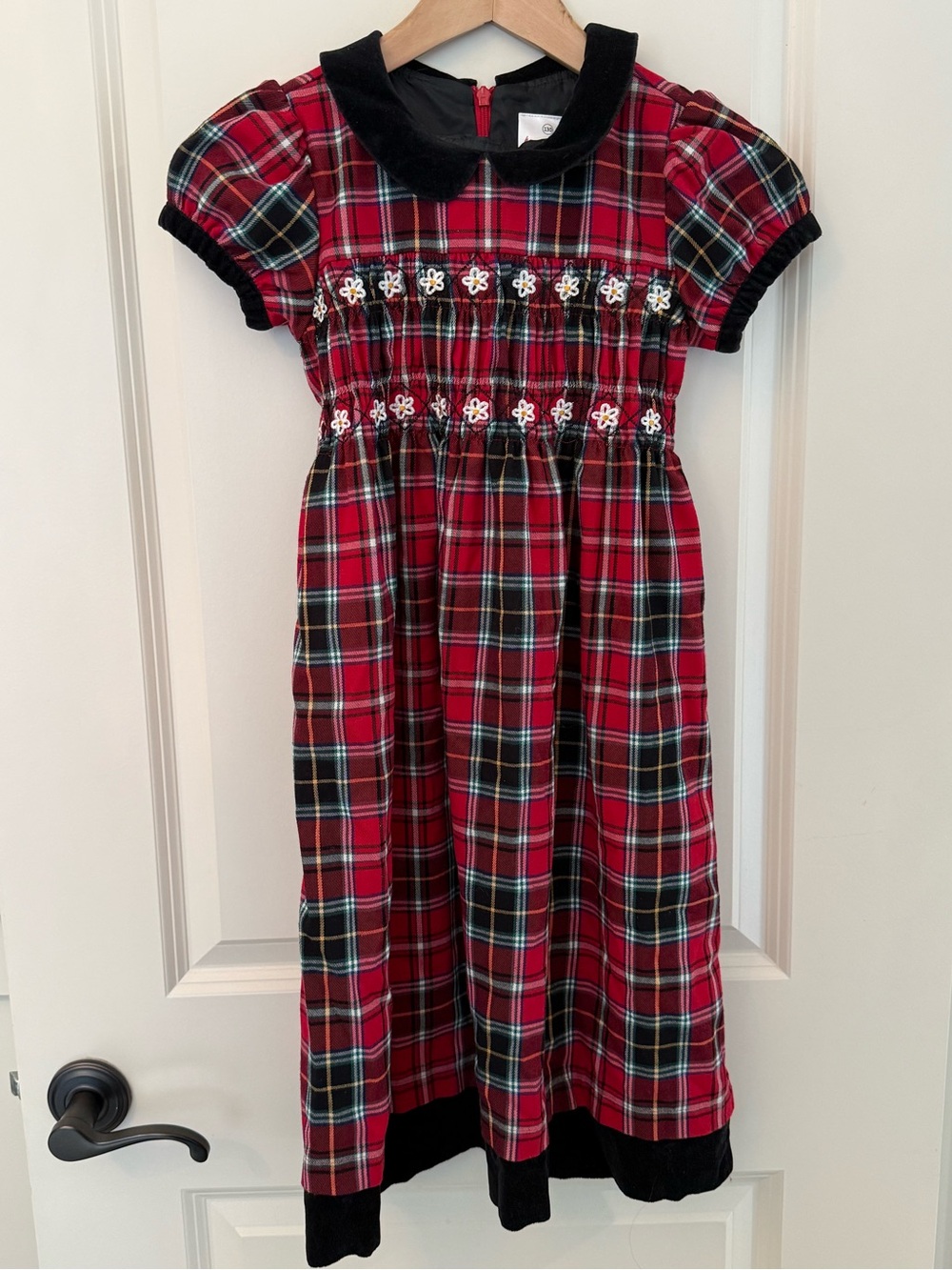 Hanna Andersson Holiday Plaid Smocked Velvet Dress Red Tartan Christmas 130 8